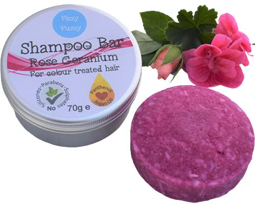 Rose Geranium Shampoo Bar by Fizzy Fuzzy for Dull or colour treated hair Sulphate Free Vegan