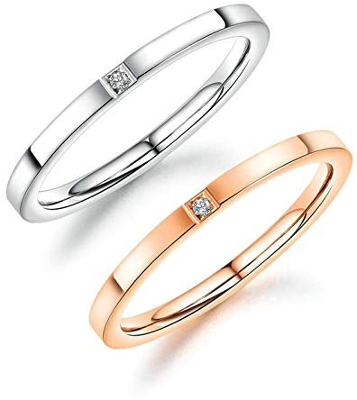 Bishilin Vintage Titan Ring Frauen Zirkonia Schmal Rund 2 MM Damen Ring Freundschaftsringe Rosegold Gr.60 (19.1)