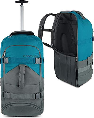 normani Backpacker Reisetaschen-Rucksack mit Trolleyfunktion - Trolley mit Frontloader Funktion und vielen Taschen 60 Liter Farbe Grau/Petrol