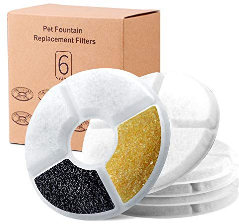 November Spring 6 Packs Filters for Cat Water Fountains,Pet Fountain Replacement Filters with Resin and Active Carbon for Automatic Flower Water Dispenser Drinking Fountain