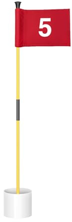 KINGTOP 3 ft Yellow Golf Flagstick Set with Number 5 Red Flag and Cup | Two-section fiberglass poles, ball retrieval bases, 4 in hole cups, 6 x 8 in golf flags, backyard practice putting green