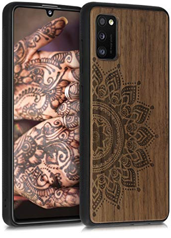kwmobile Hülle kompatibel mit Samsung Galaxy A41 Hülle - Holz Case - Handy Cover - TPU Handyhülle in Dunkelbraun Aufgehende Sonne