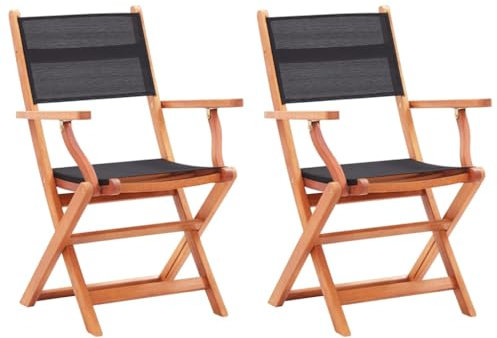 vidaXL 2X Eukalyptusholz Massiv Gartenstuhl Klappbar Holzstuhl Gartensessel Sessel Stuhl Stühle Gartenmöbel Klappstuhl Schwarz Textilene