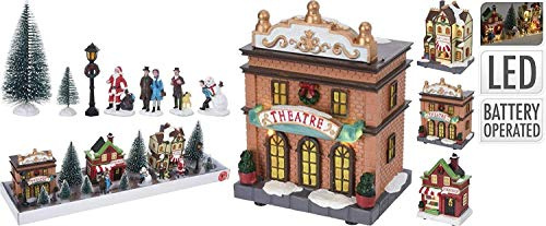 Città del Natale set 17 pz Villaggio Natalizio innevato con Casette illuminate, paesaggio con Personaggi e Babbo Natale con Luci LED, accessori Alberi di Natale Carillon Musicale Giostrina