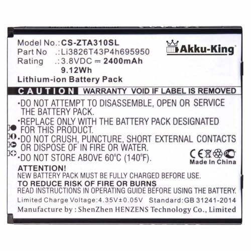Akku kompatibel mit ZTE Li3826T43P4h695950 - Li-Ion 2400mAh - für Blade A3 2020, A3 2020T, A3Y, A5 2019, Optus X Power 2, P545