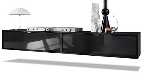 Vladon 2er-Set TV Board Lana 100, Made in Germany, Lowboards je 100 x 29 x 37 cm mit viel Stauraum, Korpus in Schwarz matt, Fronten in Schwarz Hochglanz | Große Farbauswahl