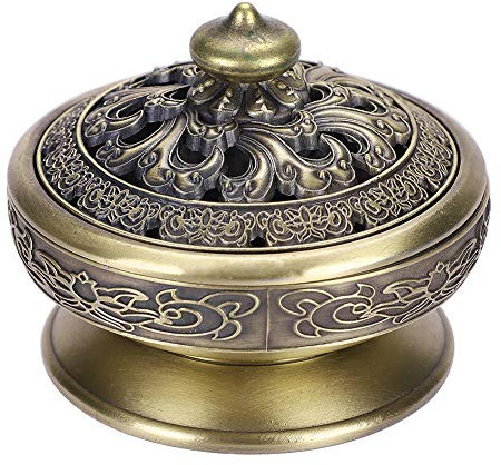 IBLUELOVER Brûle-Encens Forme Lotus Encens Encensoir Vintage Porte-encens Cône Bouddha Autel Brûleur d'Encens en Alliage Bronze Brûleur à Arôme Boîte d'Encens Artisanat Décoration Cadeaux Noël