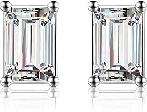 S925 Sterling Silber Solitär Baguette Form Cubic Zirkonia Ohrringe Rhodium Feine Facetten SE332-4 mm