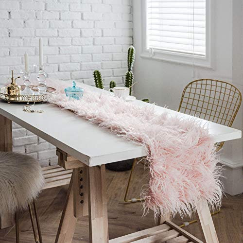 Ricemru Tischläufer Felloptik Rosa Flauschig 30x180 Tischband Fell Kunstfell Boho Style Herbst Modern Tisch Läufer Home Decor für Hochzeit Party Weihnachten