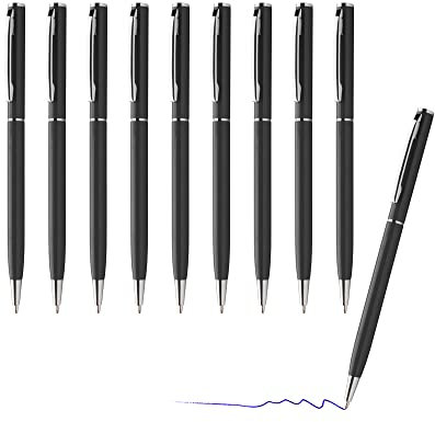 sin4sey 10er Set Kugelschreiber - schlankes Design - edler Aluminium Kugelschreiber (Schwarz)