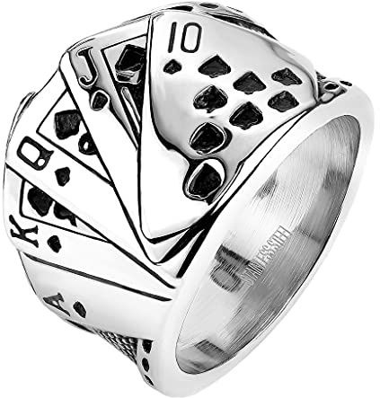 Mianova Herren Biker Rocker Ring Poker Karten Royal Straight Flush Edelstahl