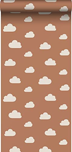 ESTAhome papier peint petits nuages terracotta et blanc - 139398-50 x 900 cm