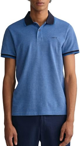 GANT Men's 4-COL Oxford SS Pique Polo Shirt, Day Blue, S