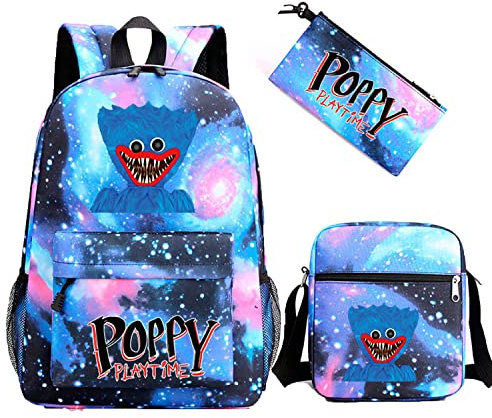 Huggy Wuggy Rucksack, Poppy Playtime Rucksack, Rucksack 3er Set, Childrens School Bag Set for Boys and Teenagers, Anime Game 3D Printed Dachshund Monster Backpack Messenger Bag Pencil Bag