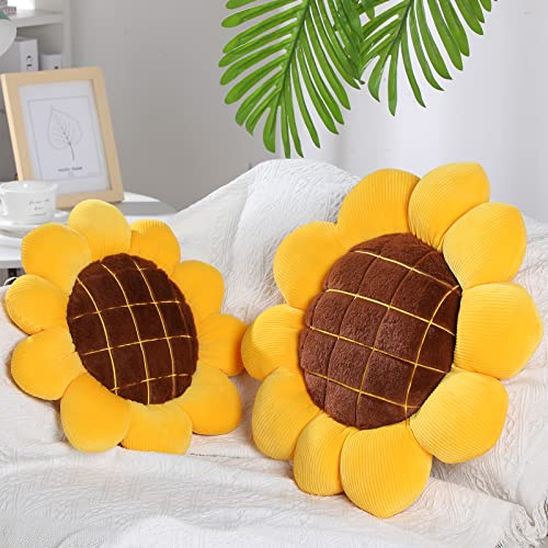 2 Stück Blumen-Bodenkissen, gelbe Blumenform, Kissen, Sonnenblumenkissen, dekoratives Plüsch-Sonnenblumen-Überwurfkissen, Sitzkissen, Matte für Bett, Couch, Stuhl, Auto, Büro, 48.1 cm, 38.1 cm