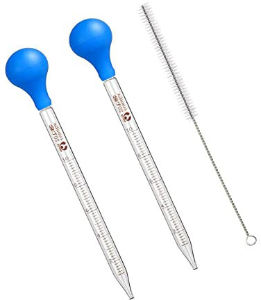 Pipettes en Verre, Pipette Graduée en Verre, Pipette Graduée 10ml, Pipette Graduée Compte-Gouttes, Graduées Dropper, avec 1 Brosse Nettoyage, pour Laboratoire Expériences Chimiques, 2 Pièces