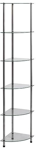 vidaXL Regal mit 6 Ablagen Vitrine Glasregal Dekoregal Sammlervitrine Standregal Glasvitrine Bücherregal Eckregal Transparent 30x30x160cm Hartglas