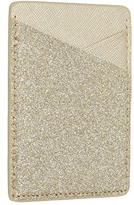 sourcing map Phone Card Holder Stick Back of Phone PU Leather Wallet Pocket Credit Card ID Case Pouch Sleeves Adhesive Sticker Bling Gold for Most Smartphone