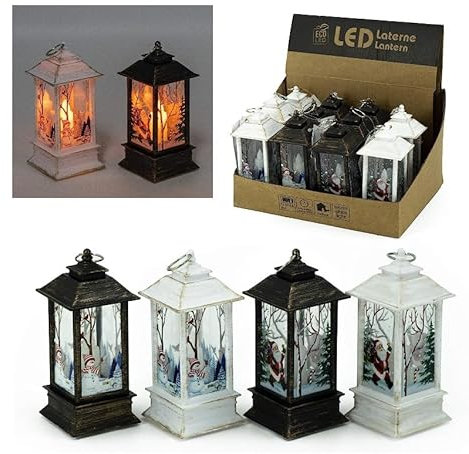 4er Set LED-Laterne XL Laternen Weiss schwarz Gold Winterlandschaft Weihnachtsdeko Kerzen Beleuchtung Innen Geschenke Weihnachten Dekoration Fensterdeko Leuchten 13x6cm