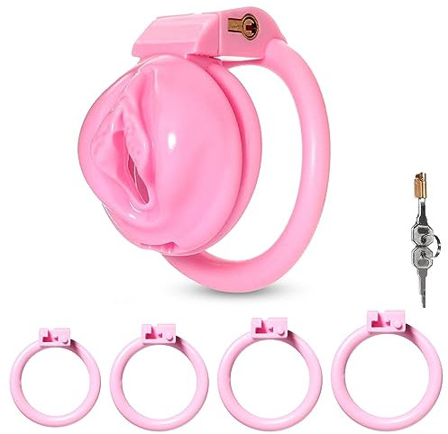 BDSMLOVE Peniskäfig mit Schamlippen,Flat Chastity Cage Male small,Keuschheitskäfig Herren,Sex Toyset Herren,Keuschheitsgürtel für Herren,Penis Käfig mit 4 Cockringe extrem (S)
