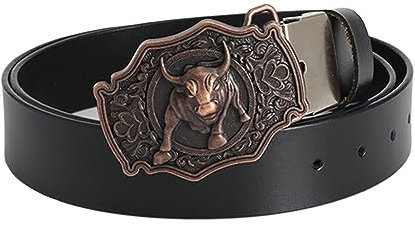 WRJAHCG Herren Gürtel Long horn Bull-Serie, Gürtel Herren Western Cowboy, Vintage-Gürtel aus Leder mit Longhorn-Stier-3D-Muster und Legierungsschnalle,Schwarz,125CM/49.2''
