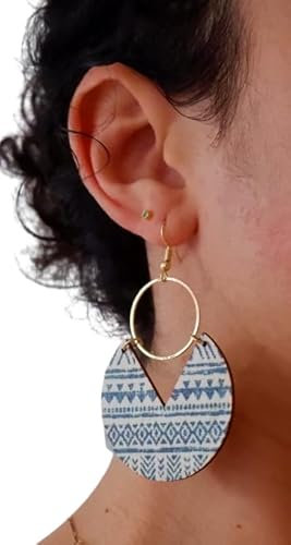 ⊹⊱❁ FRIESISCHE HOLZ SCHEIBEN GROSSE HOLZ OHRRINGE MIT GOLD RING & TOLLEM MUSTER ❁⊰⊹ leichte Tribal Ethno Ohrringe in gold, blau und naturweiß