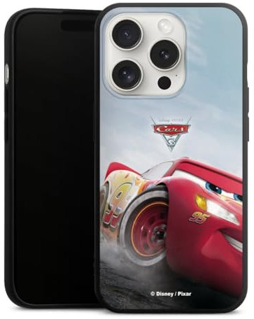 Premium Silikon Hülle kompatibel mit Apple iPhone 15 Pro Handyhülle schwarz Case Lightning McQueen 95 Offizielles Lizenzprodukt Cars