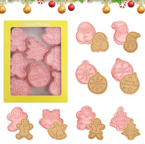 Viilich 8pcs 3D Molde de galletas de Navidad,Moldes de Galletas Navidad Plástico,Niños Moldes de Galletas,Jengibre Moldes,Reutilizable Moldes Galletas,Navidad Cookie Fondant Decoración de Pasteles(G)