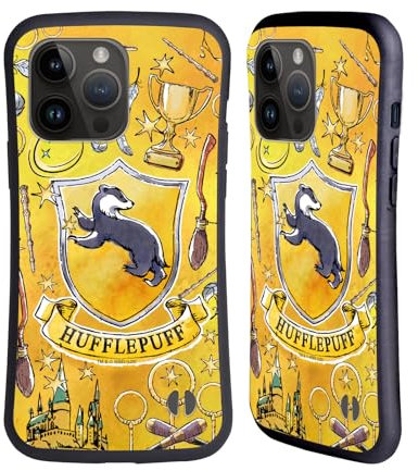 Head Case Designs Officially Licensed Harry Potter Hufflepuff Pattern Deathly Hallows XIII Hybrid Case Compatible With Apple iPhone 15 Pro Max