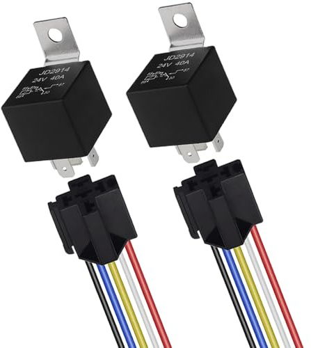 QitinDasen 2 Stück 5 Polig Auto Relais, 24V 40A SPDT KFZ Relais mit Kabelbaum-Steckdose und 14/16 AWG Vorverkabelt, für PKW LKW Boot (Schwarz)