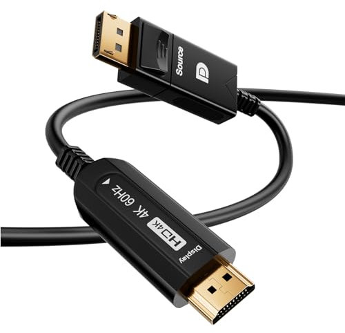 CHENLENIC DisplayPort to HDMI Fiber Optic Cable, Active DP to HDMI Video Cord 4K@60H Uni-Directional, Soporte HDTV HDCP Self-Detecting function for EDID information (A0107-10Meter)