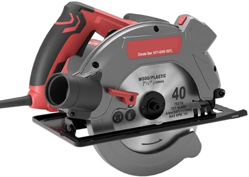 Sierra circular de 1500 W, potente sierra circular con guía de carril, 5000 rpm, sierra circular compacta con 2 hojas (24 dientes + 40 dientes), 7-1/4 pulgadas y llave Allen, ajuste de inclinación de