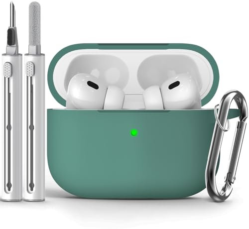 Inesore Compatible with Airpods Pro 2nd/1st Case Cover,Silicone Protective Case for Apple Airpods Pro 2nd/1st Generation Charging Case with Keychain and Cleaner Pen,for Women Men (Pine Green)