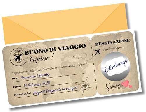 EQUIK PRODUCTS Buono regalo vacanza, viaggio | Biglietto gratta e vinci personalizzato | Regalo coppia, regalo San Valentino, regalo Natale, regalo anniversario | Biglietto a grattare (VIAGGIO)