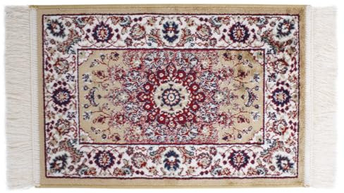 SaRani Klassischer Teppich, orientalisch, Fransen, goldfarben, Dekor Blau, Burgunderrot, Grün (67 x 105 cm, Gold)