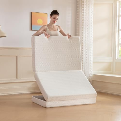 MLILY Faltmatratze, 10,2 cm, dreifach gefaltete Doppelmatratze aus Memory-Schaum, Faltbare Matratze mit Aufbewahrungstasche und waschbarem Bezug, Reise- und Gästematte, 190 x 96 cm, Weiß