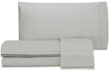 Laura Biagiotti, Set Lenzuola Matrimoniali Tinta Unita Con Ricamo, 100% Percalle di Cotone, Lenzuolo Sopra, Lenzuolo Con Angoli, Coppia Federe, Avorio