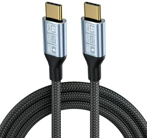 Câble USB C vers USB C 20 Gbps, USB 3.2 Gen 2x2 Câble, Type C Charge Rapide 100W 20V/5A, Transmission Vidéo 4K@60Hz, Compatible avec Téléphones, Moniteurs, Hub, Appareils USB C (2m)