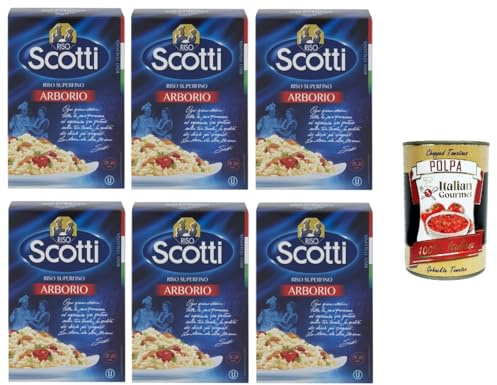 Italian Gourmet Riso Arborio Reis superfino per Risotto sottovuoto 6 x 500g | Chicchi grandi e tenuta alla cottura, vakuumverpackt für cremige Gerichte, Gesamtnettogewicht 3 kg + Kostenlos Polpa 400g