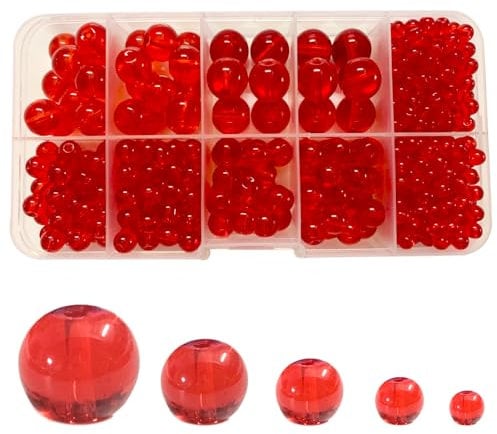 FAPUMOE Red Round Crystal Glass Beads for Jewelry Making (4/6/8/10/12mm), Smooth and Round Glass Spacer Loose Beads for Crafts Bracelets Necklaces Charms