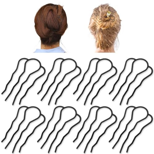 Qianyu 8Pcs Hair Side Combs Elegant Black Metal Hair Fork Clip Vintage U Shape Teeth Hair Pins Sticks 4 Prong Updo Hair Accessories Combs for Women Girls Bun Twist Thick Fine Hairstyle Design Tool