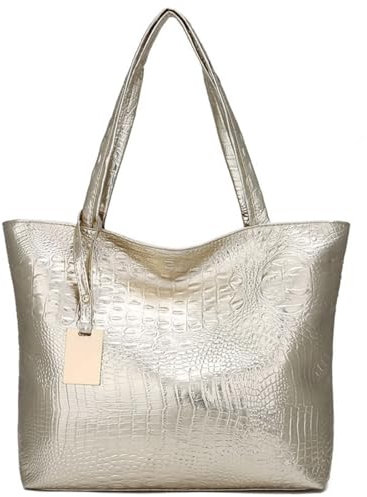 Fashion Leather Shopping Bag Alligator Shoulder Bag Large Capacity Handbag All Casual Bag,Women Large Capacity Handbag Shoulder Bag (Golden)