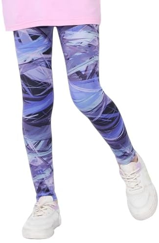 FILOWA Leggings för flickor barn sport långa leggings färgtryck elastiska byxor mjuka leggings stretch yoga nät gym dans fitness kläder för barn tonåringar 6–13 år, Lila, 9-10 år