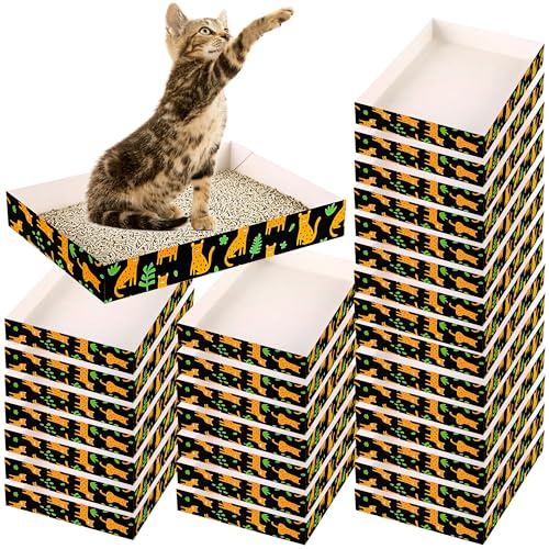Einweg-Katzentoilette, Faltbare Papiertoilette, Reise-Katzentoilette, Nicht klumpend, langlebig und wasserdicht, geringer Einstieg, einfache Entsorgung, tragbar (35,1 x 25,4 x 5,1 cm), 30 Stück