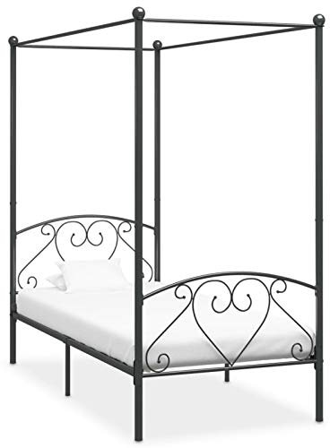 CIADAZ Himmelbett-Gestell, Bett, Bettgestell, Jugendbett, Schlafzimmer Bett, Bed Frame, Grau Metall 120 x 200 cm