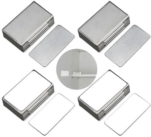 Magnetic Catches for Cupboards, 4 Pcs Stick on Magnetic Door Catch Self Adhesive Magnets Cupboard Door Heavy Duty Stainless Steel Drawer Magnet Latch Closers Magnet Closure for Drawer Door Wardrobe