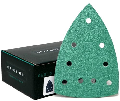 Serious Grit 60er Körnung, 4 x 6 Zoll Delta (100 mm x 150 mm), Dreiecksblätter, passend für Festool DTS 400 und Mirka DEOS Deltaschleifer, Klettfolien-Schleifpapier, 25er-Pack, 60er Körnung