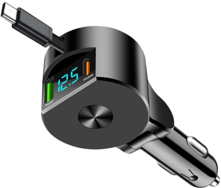 Schnelles USB-Autoladegerät, Autotelefonladegerät mit einziehbarem Kabel | Schnellladendes automatisches USB-Handy-Ladegerät | Kleinwagen-Adapter mit LED-Intelligenz-Digitalanzeige für SUVs, LKWs, Lim