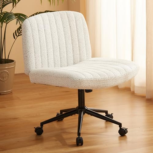 Dowinx Criss Cross Stuhl mit Feststellrädern, Preminum Stoff und Taschenfederkissen, Verstellbarer Drehstuhl mit breitem Sitz, Morden Design Vanity Chair, Weiß