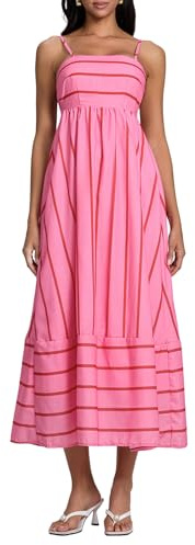 Felcia Langes Damenkleid mit Spaghettiträgern, Sommer, ärmellos, quadratischer Ausschnitt, gestreift, bedruckt, Maxikleid, lässig, fließend, Strandkleid, Sonnenkleider